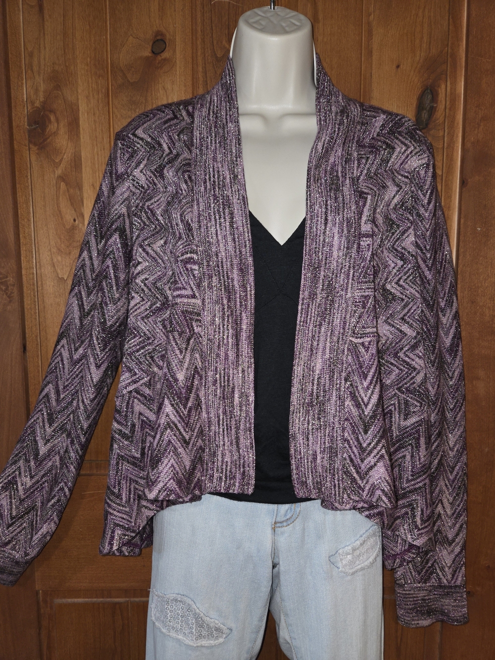 Apt. 9 Purple‎ Chevron Open-Front Knit Cardigan